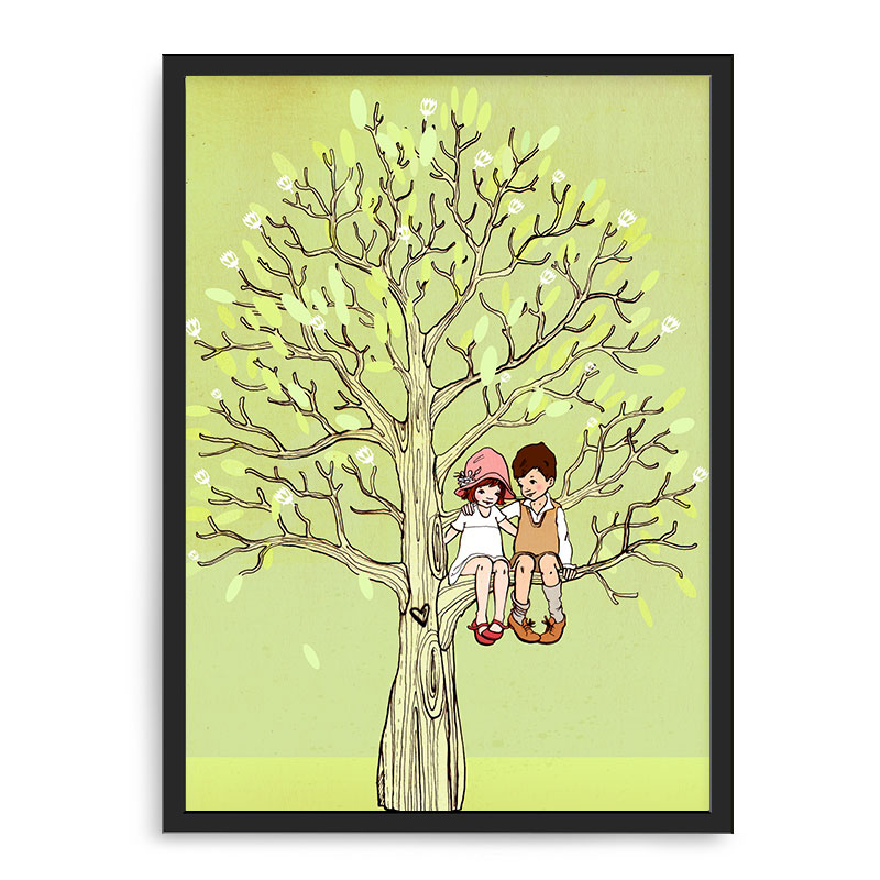Quadro Decorativo 33x43cm Nerderia e Lojaria criancas na arvore preto