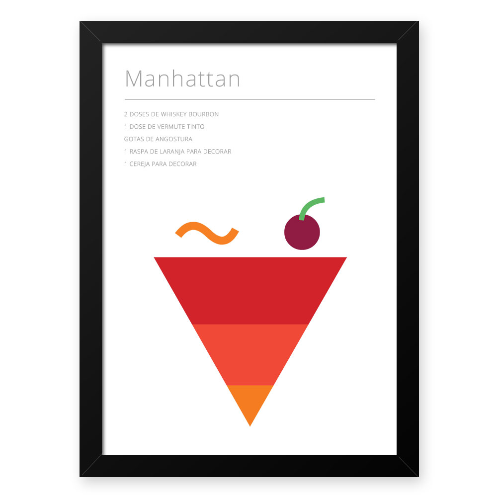 Quadro Decorativo 33x43cm Nerderia e Lojaria drinks manhathan preto
