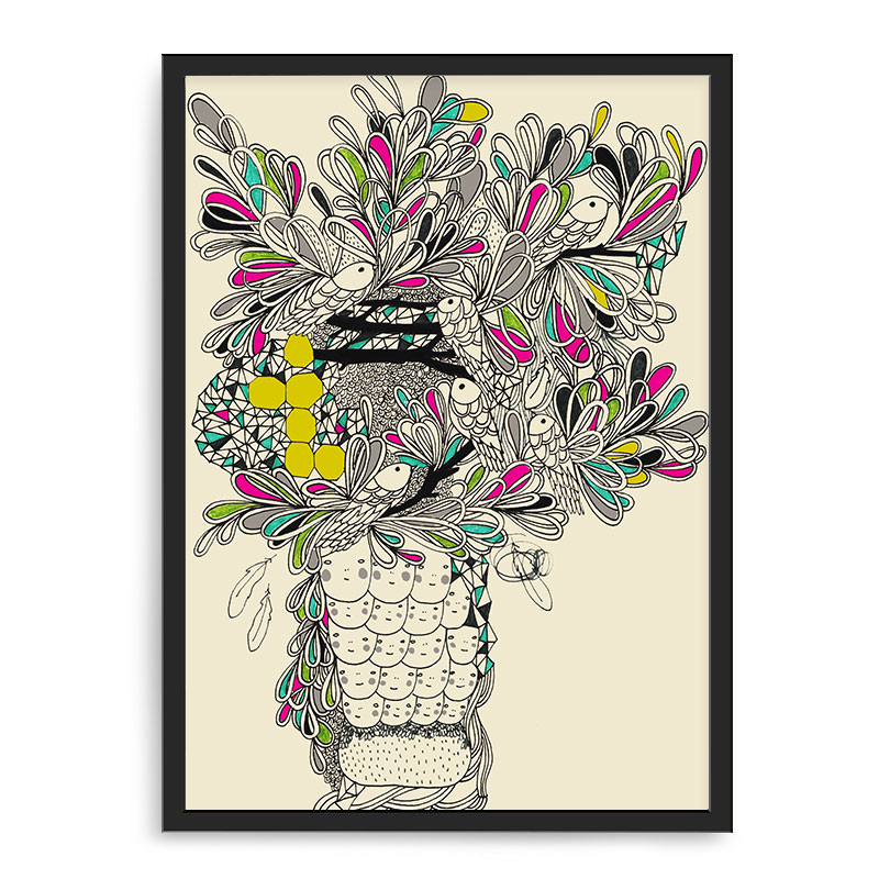 Quadro Decorativo 33x43cm Nerderia e Lojaria flores e peixes preto