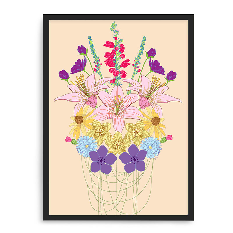 Quadro Decorativo 33x43cm Nerderia e Lojaria flores preto