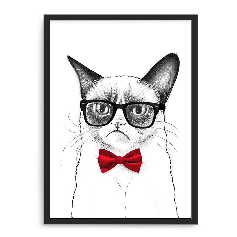 Quadro Decorativo 33x43cm Nerderia e Lojaria gato de gravata preto