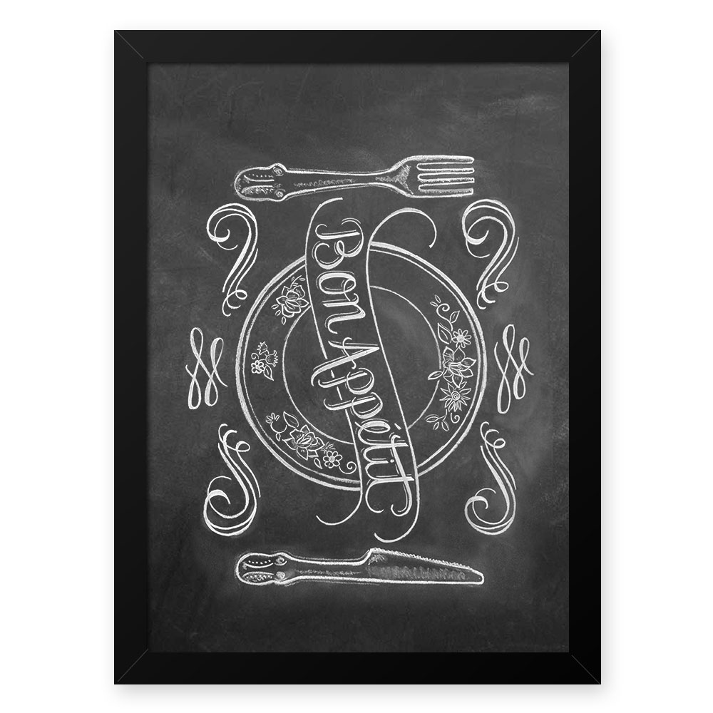 Quadro Decorativo 33x43cm Nerderia e Lojaria lousa bon apetit preto