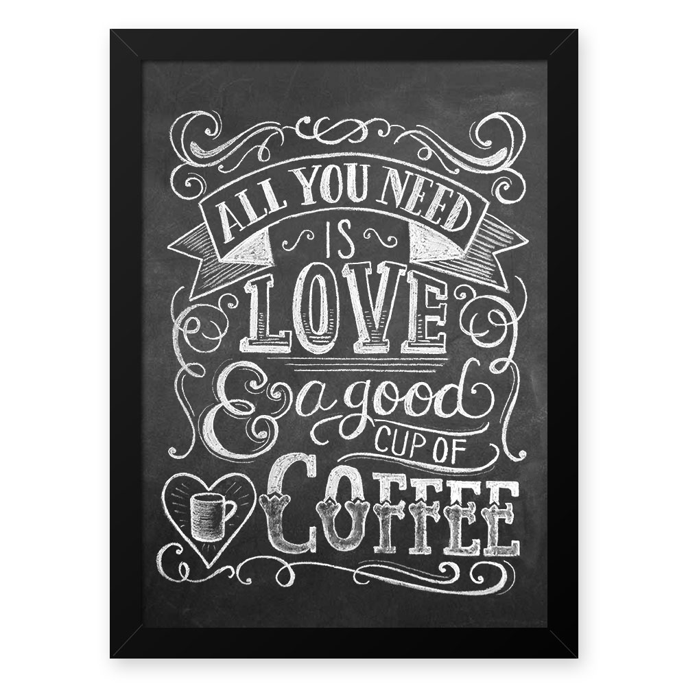 Quadro Decorativo 33x43cm Nerderia e Lojaria lousa love and coffee preto