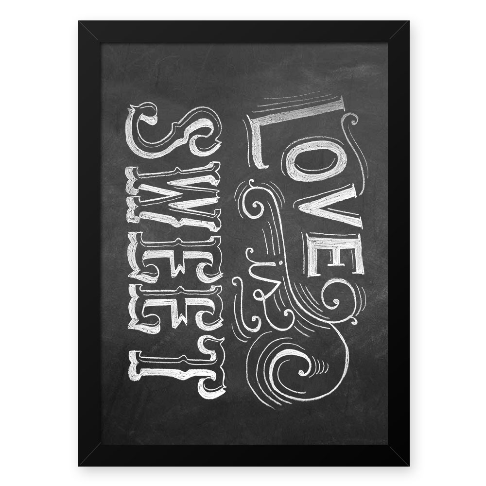 Quadro Decorativo 33x43cm Nerderia e Lojaria lousa love is sweet preto