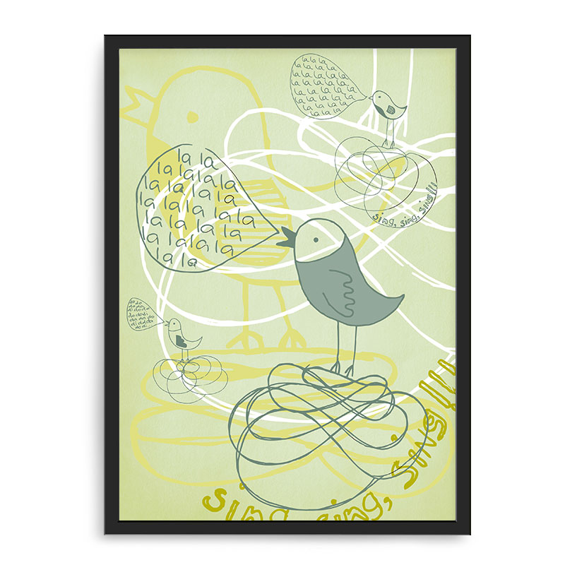 Quadro Decorativo 33x43cm Nerderia e Lojaria passarinhos verdes preto