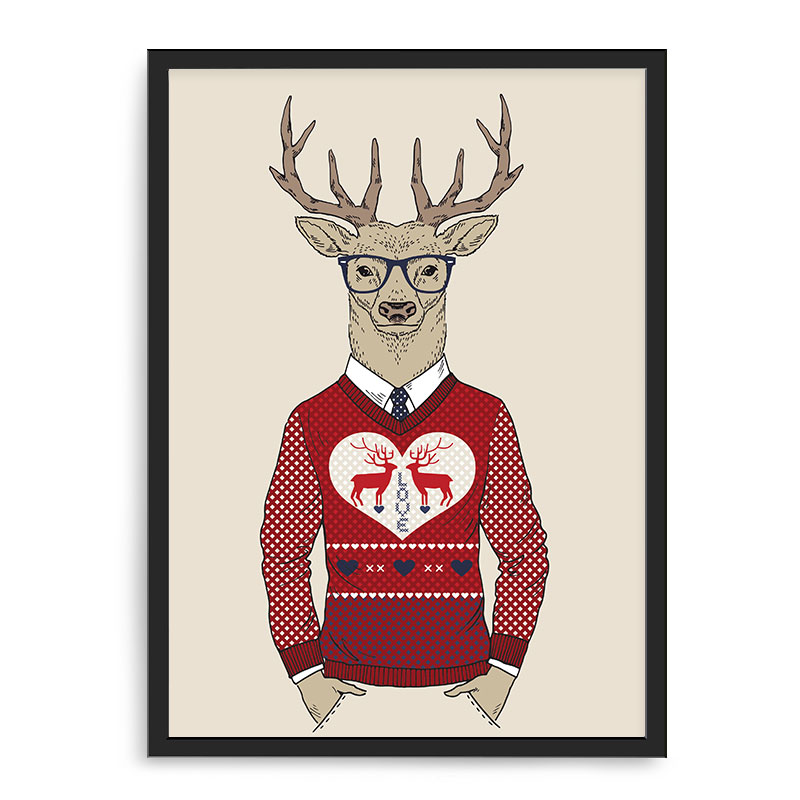 Quadro Decorativo 33x43cm Nerderia e Lojaria veado hipster preto