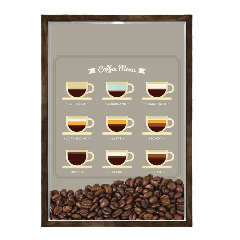 Quadro Decorativo Caixa Porta Grãos de Café 23x33cm Nerderia e Lojaria graos cafe menu madeira