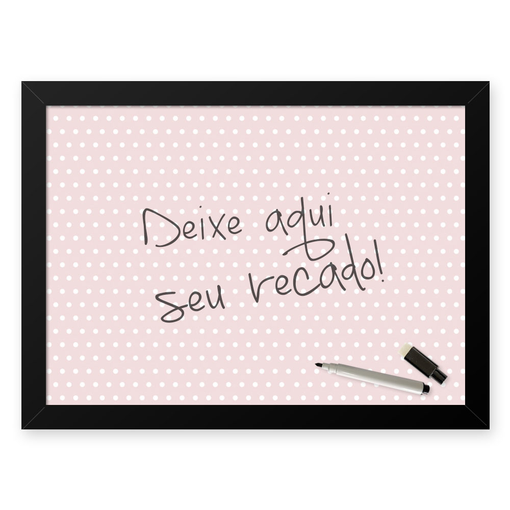 Quadro Decorativo Para Recados  33x43cm Nerderia e Lojaria bolinhas rosa preto