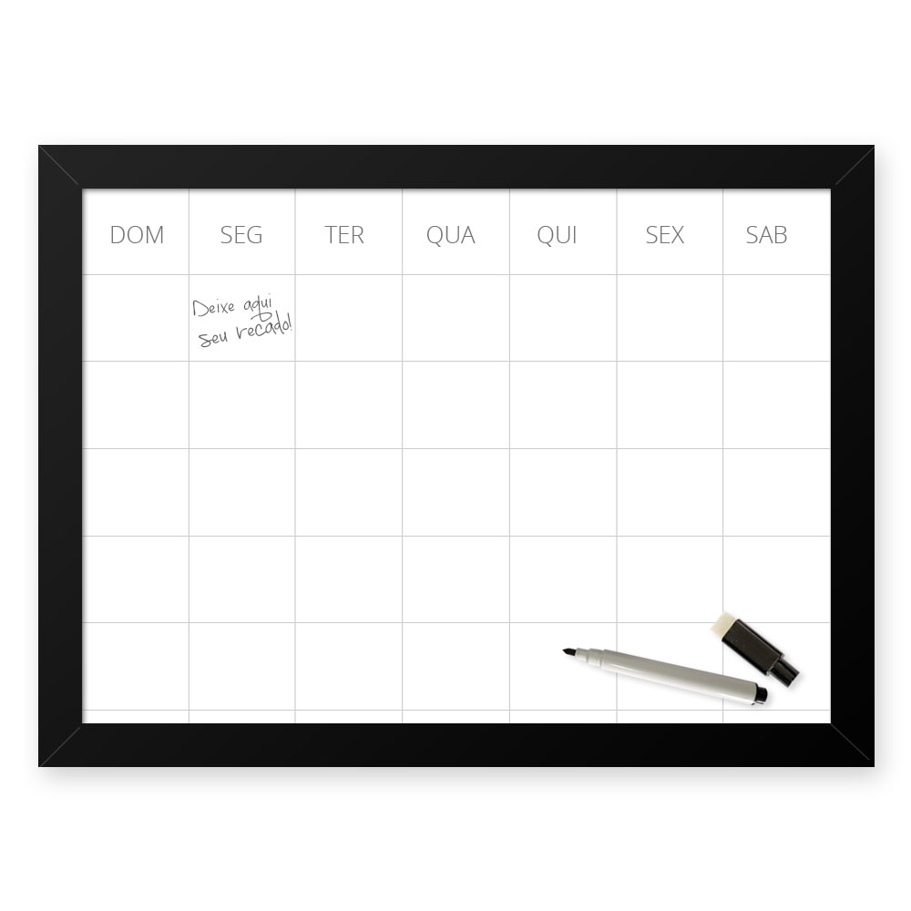 Quadro Decorativo Para Recados  33x43cm Nerderia e Lojaria calendario preto