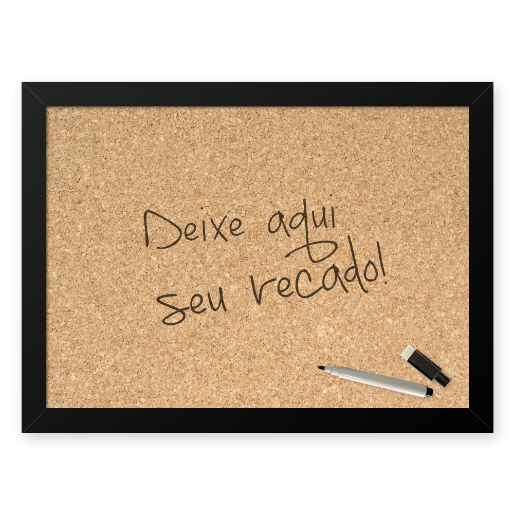 Quadro Decorativo Para Recados  33x43cm Nerderia e Lojaria cortica preto