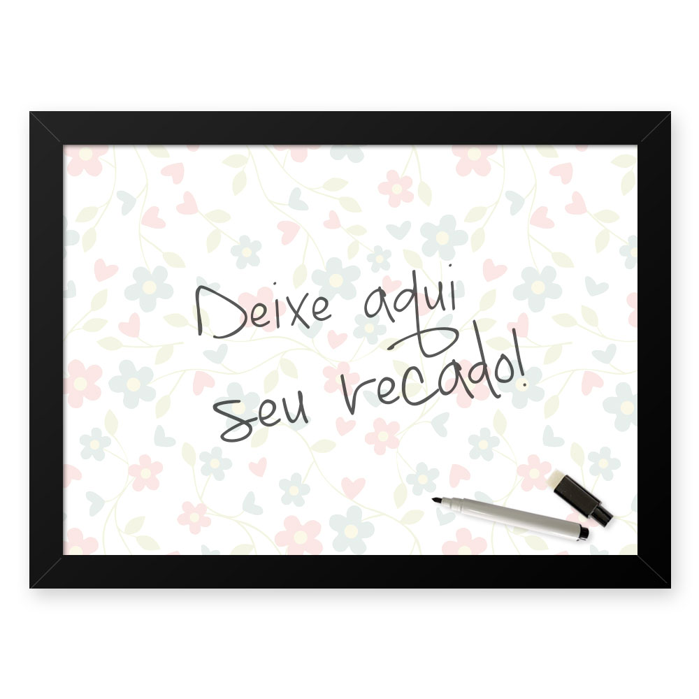 Quadro Decorativo Para Recados  33x43cm Nerderia e Lojaria floral preto
