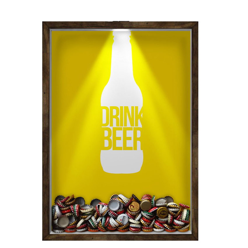Quadro Decorativo Porta Tampinha/Lacre Cerveja Nerderia -Iluminação Led