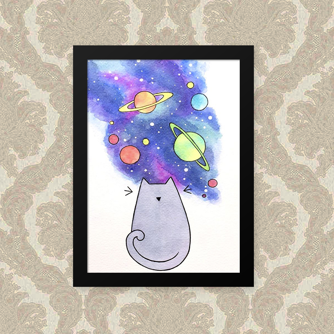 Quadro Gato Espaço 23X33