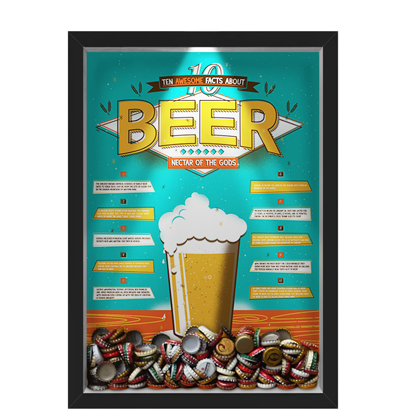 Quadro Led Porta Tampinhas Nerderia Led Cerveja 10 Beer Facts