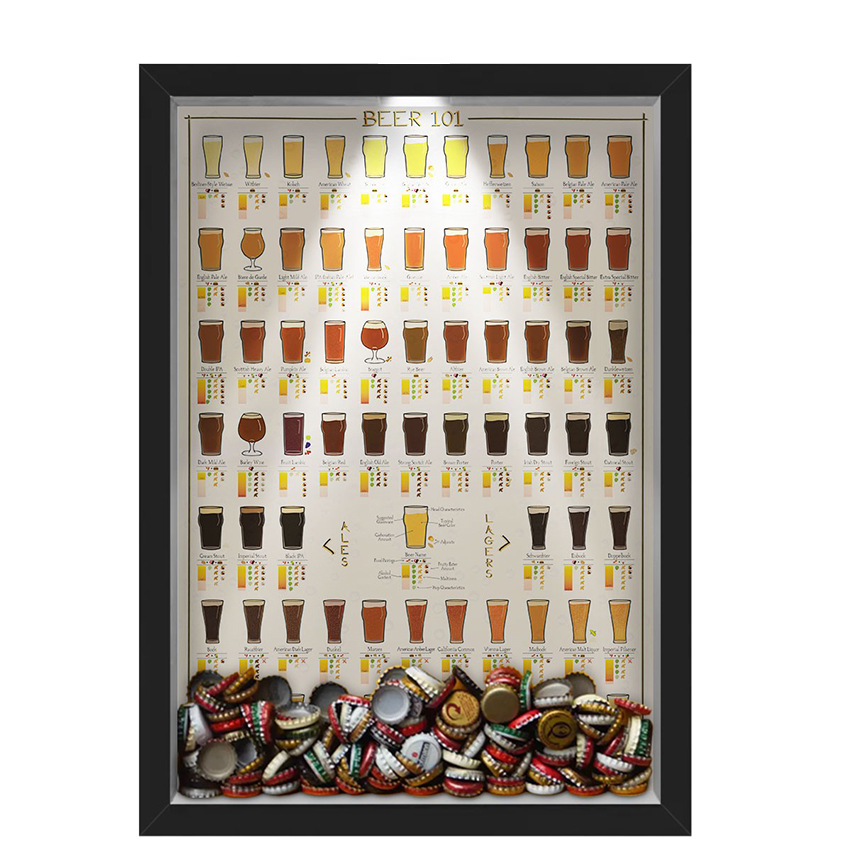 Quadro Led Porta Tampinhas Nerderia Led Cerveja 101 Beers