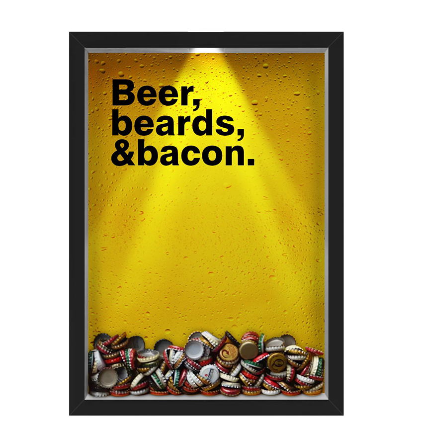 Quadro Led Porta Tampinhas Nerderia Led Cerveja Beer Beards And Bacon
