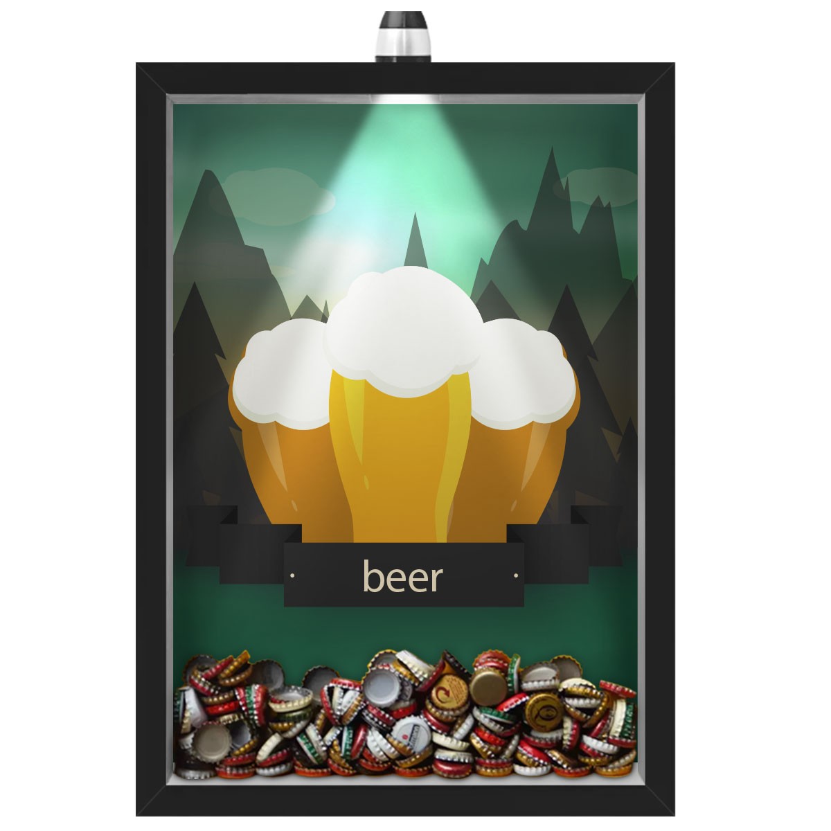 Quadro Led Porta Tampinhas Nerderia Led Cerveja Beer Mountains