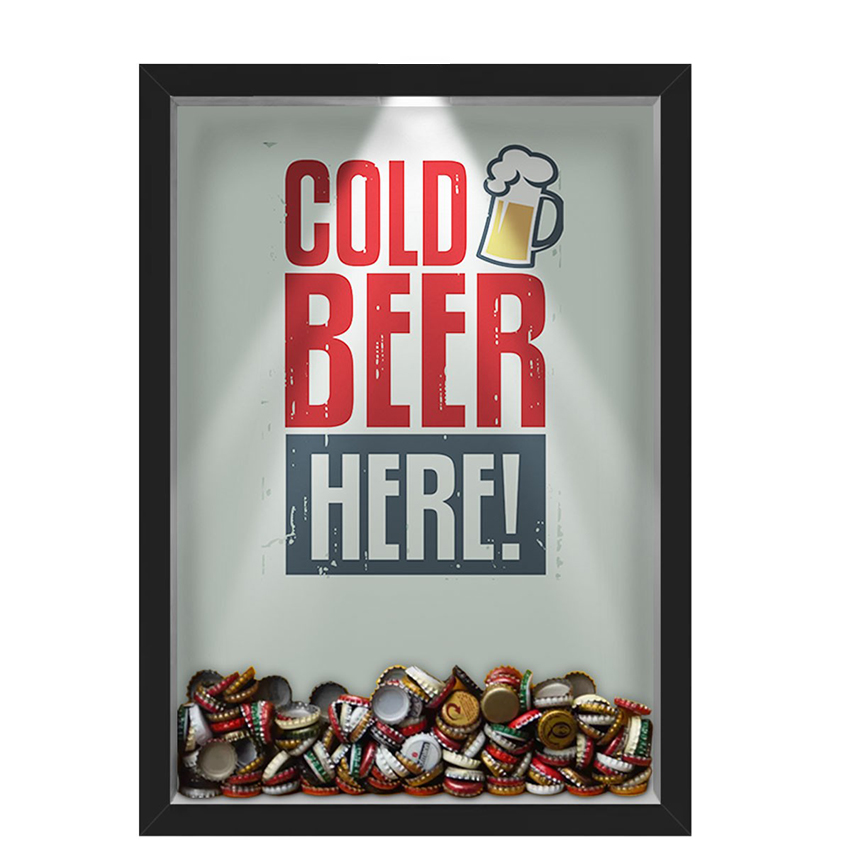 Quadro Led Porta Tampinhas Nerderia Led Cerveja Cold Beer Here