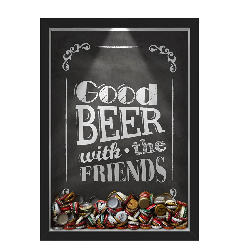Quadro Led Porta Tampinhas Nerderia Led Cerveja Good Beer Black