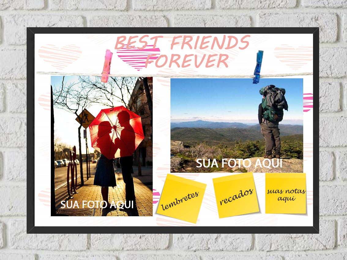 Quadro Porta Foto e Recadinho com Varal 23x33cm best friend forever 2 preto