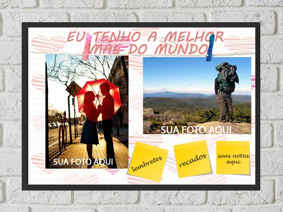 Quadro Porta Foto e Recadinho com Varal 23x33cm eu tenho a melhor mae preto
