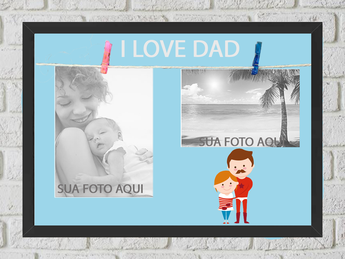Quadro Porta Foto e Recadinho com Varal 23x33cm i love dad preto