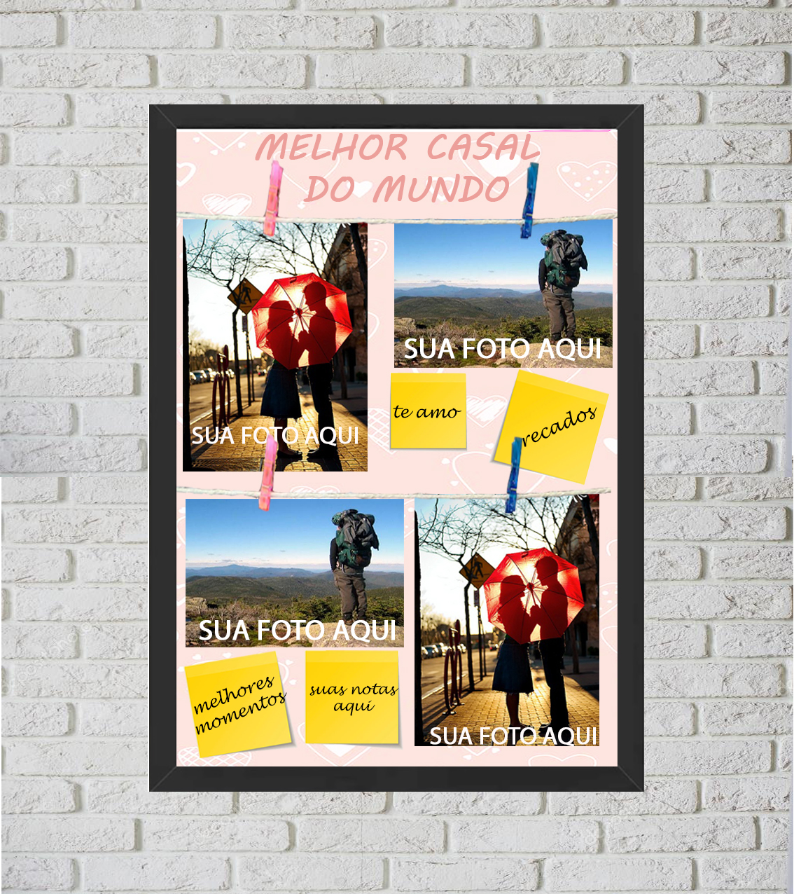 Quadro Porta Foto e Recadinho com Varal 33x43cm best friend forever 2 preto