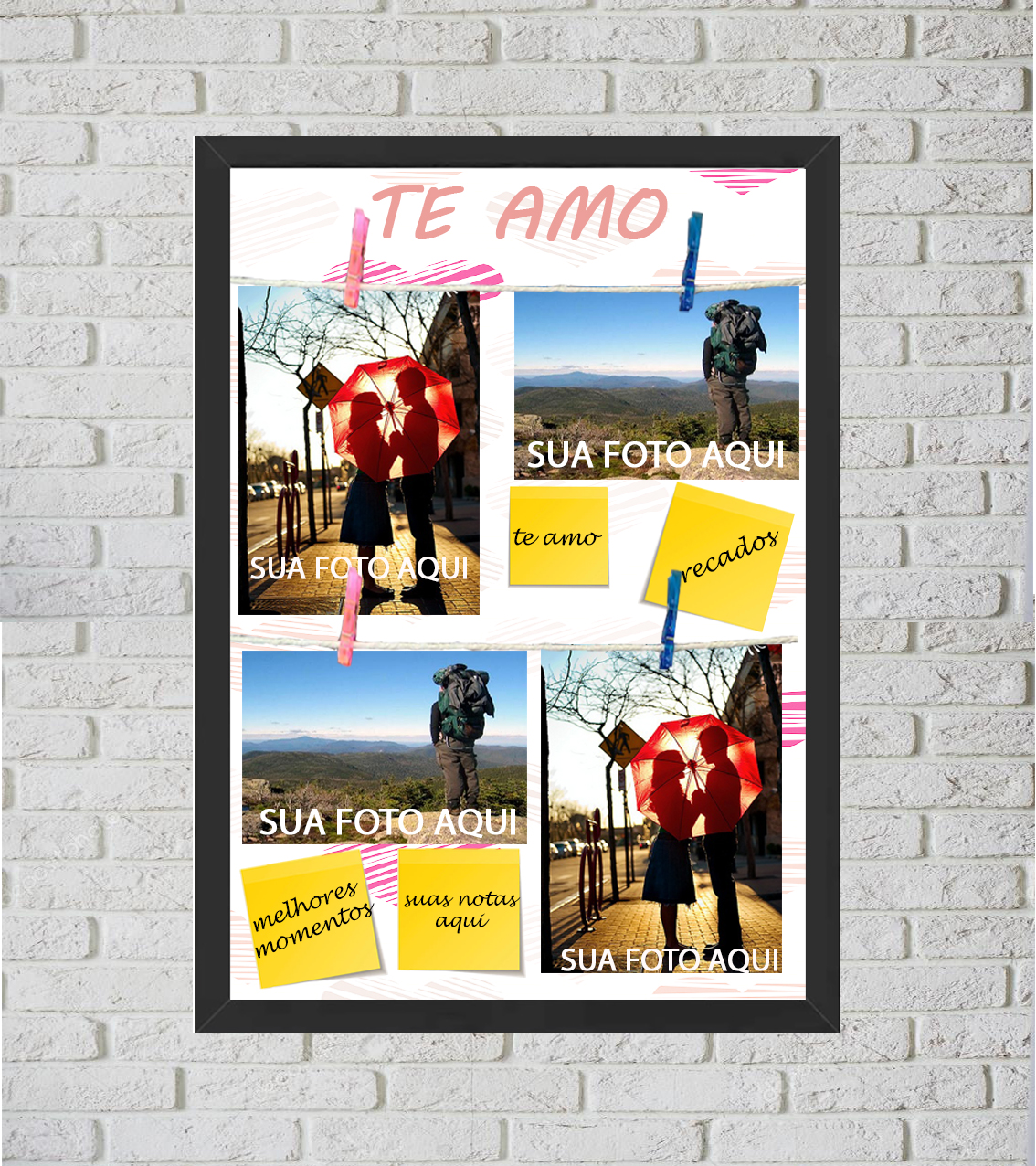 Quadro Porta Foto e Recadinho com Varal 33x43cm melhor casal 1 preto