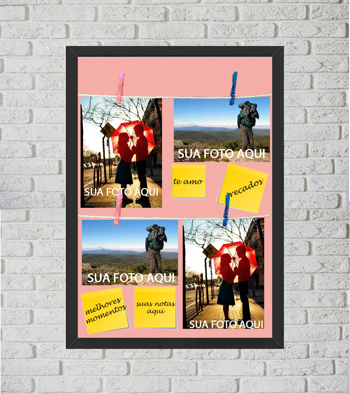 Quadro Porta Foto e Recadinho com Varal 33x43cm melhor casal 2 preto