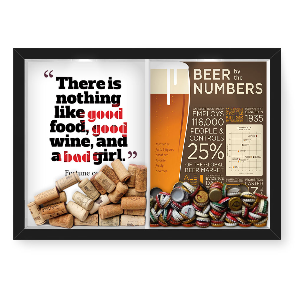 Quadro Porta Rolha Vinho E Tampinha Cerveja (2 Em 1) 33x43 cm  Nerderia e Lojaria bab girl e beer numbers preto