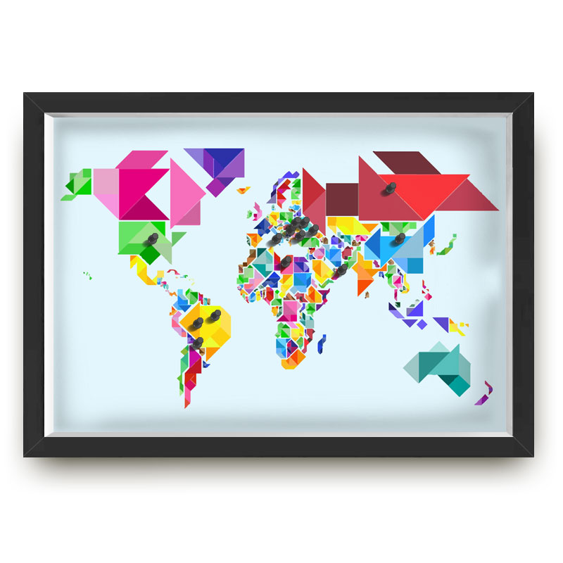 Quadro mapa  33x43 cm NERDERIA E LOJARIA viagens lugares origami preto