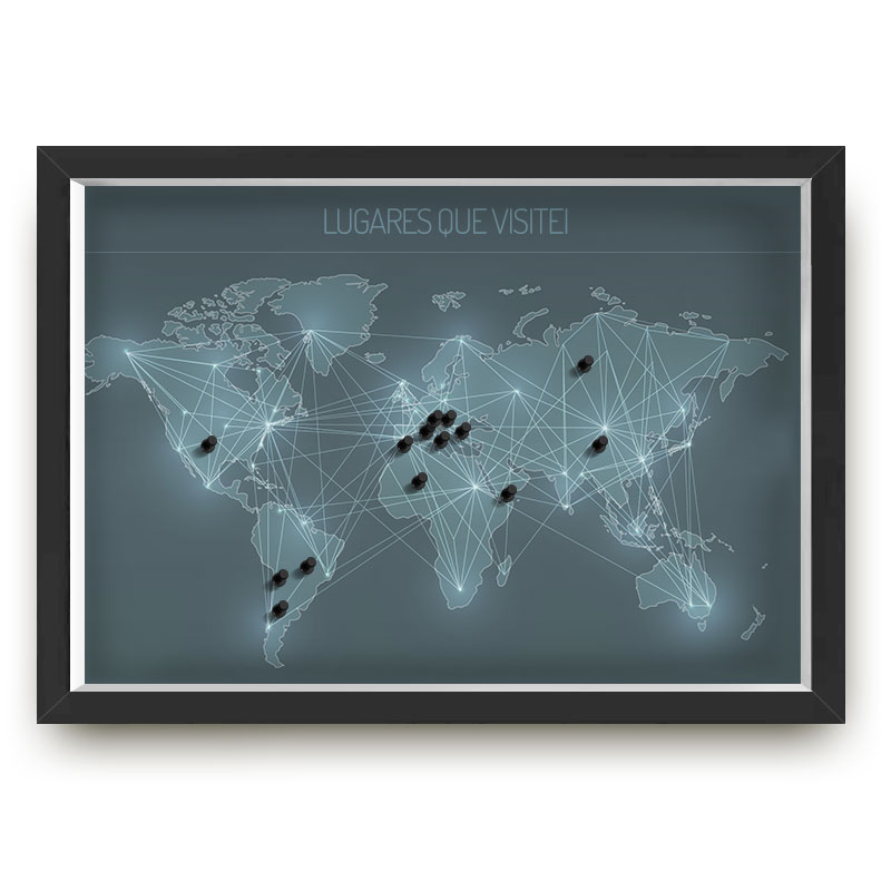 Quadro mapa  33x43 cm NERDERIA E LOJARIA viagens lugares sci fi preto