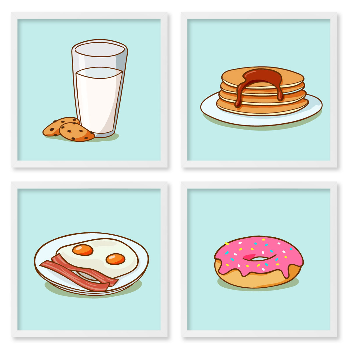 Quadros 20X20 (4 Uni) Nerderia Breakfast Cartoon 01