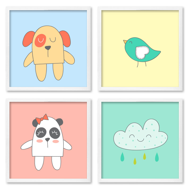 Quadros 20X20 (4 Uni) Nerderia Cafe Cartoon