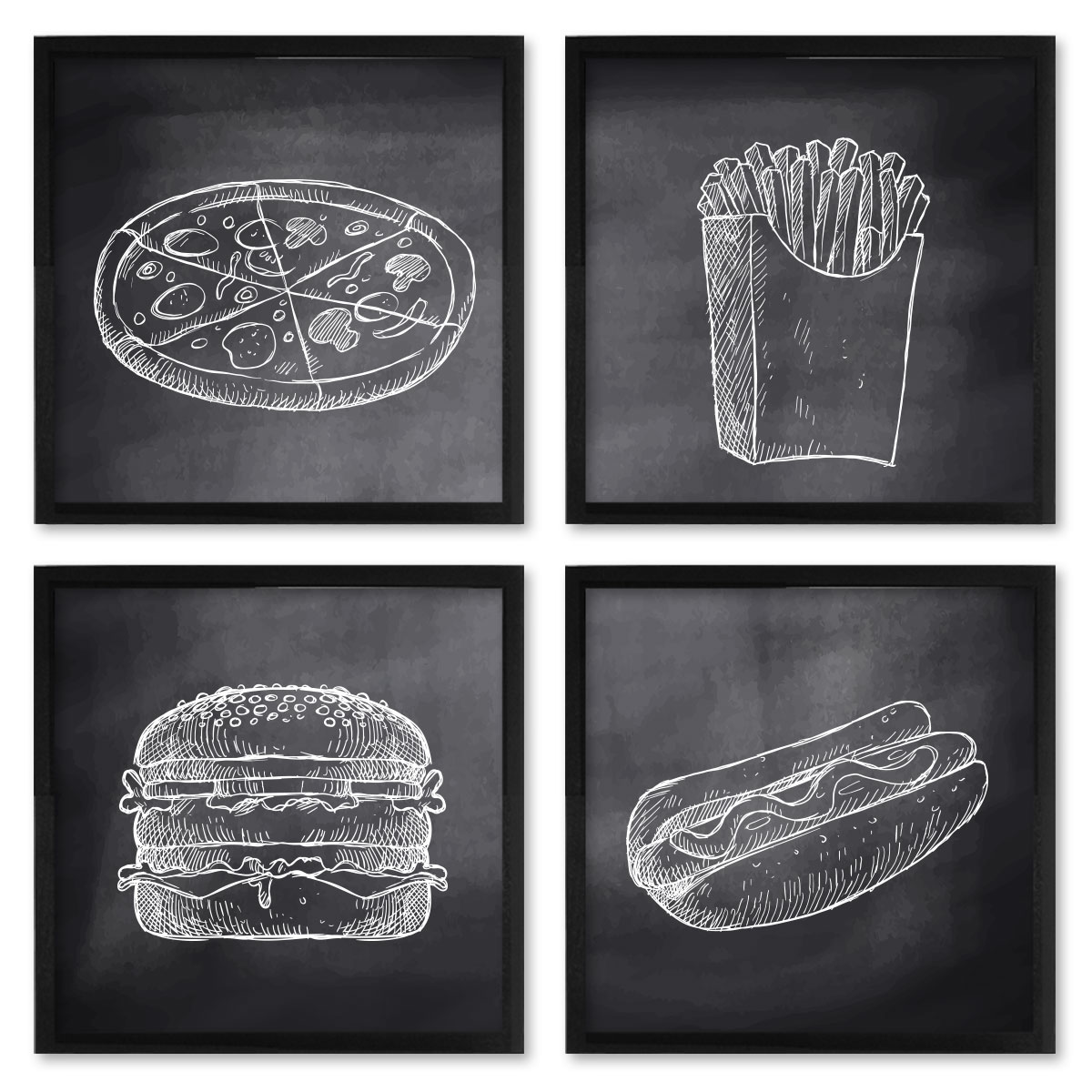 Quadros 20X20 (4 Uni) Nerderia Comida Quadro Negro