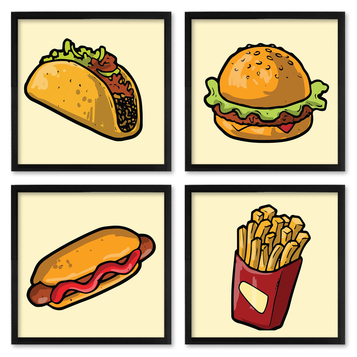 Quadros 20X20 (4 Uni) Nerderia Comidas Desenho