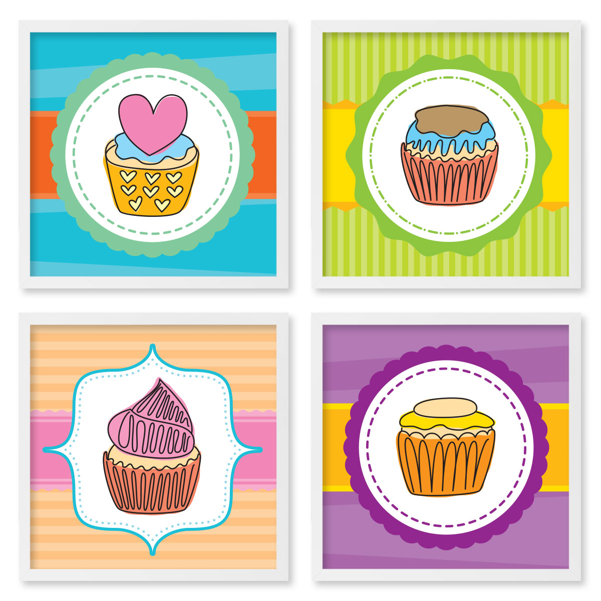 Quadros 20X20 (4 Uni) Nerderia Cupcakes Desenho