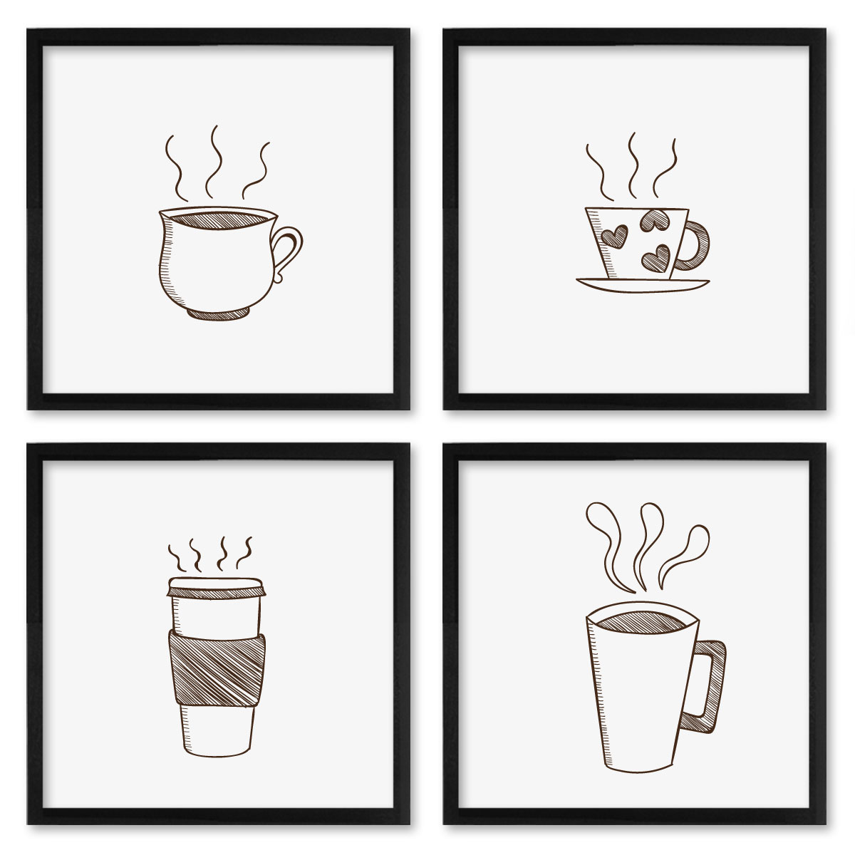Quadros 20X20 (4 Uni) Nerderia Desenho Cafes 01