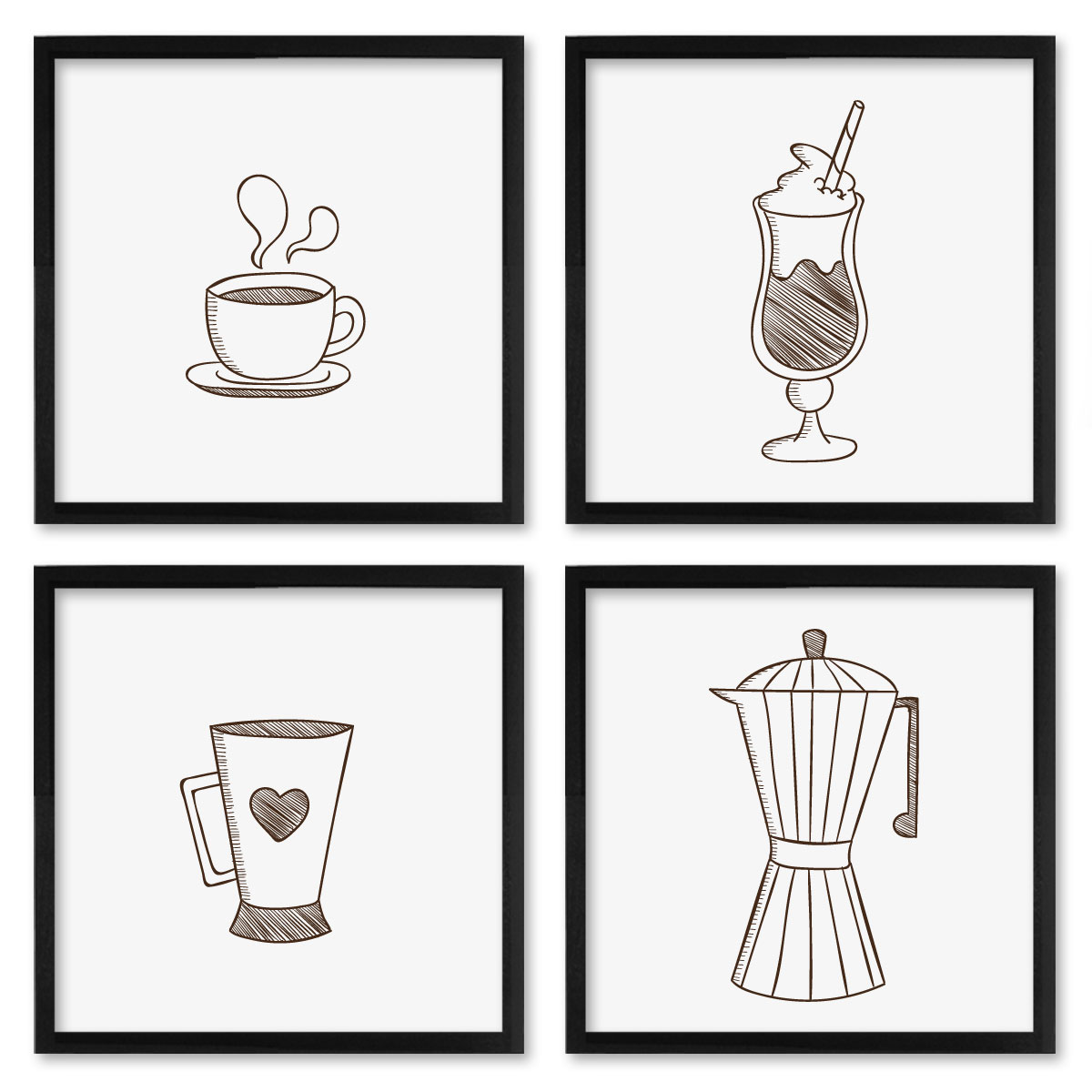 Quadros 20X20 (4 Uni) Nerderia Desenho Cafes 02