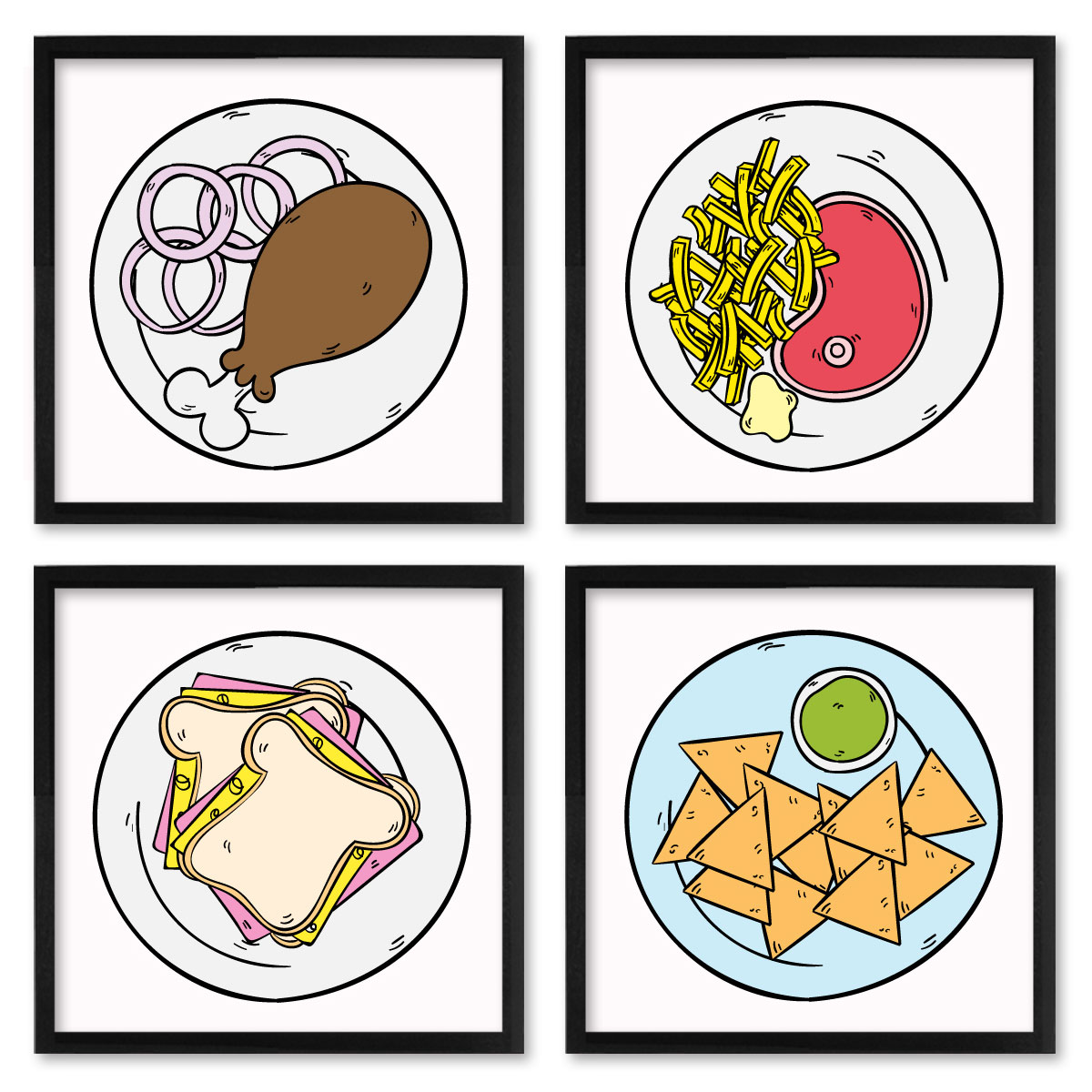 Quadros 20X20 (4 Uni) Nerderia Desenho Pratos 01