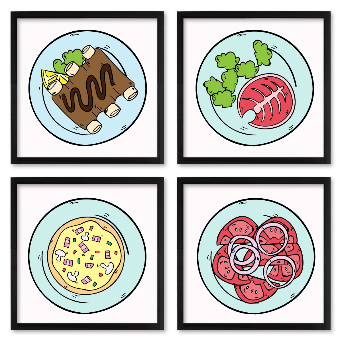 Quadros 20X20 (4 Uni) Nerderia Desenho Pratos 02