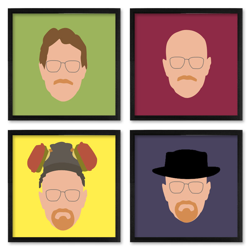 Quadros 20X20 (4 Uni) Nerderia Heisenberg Minimalista