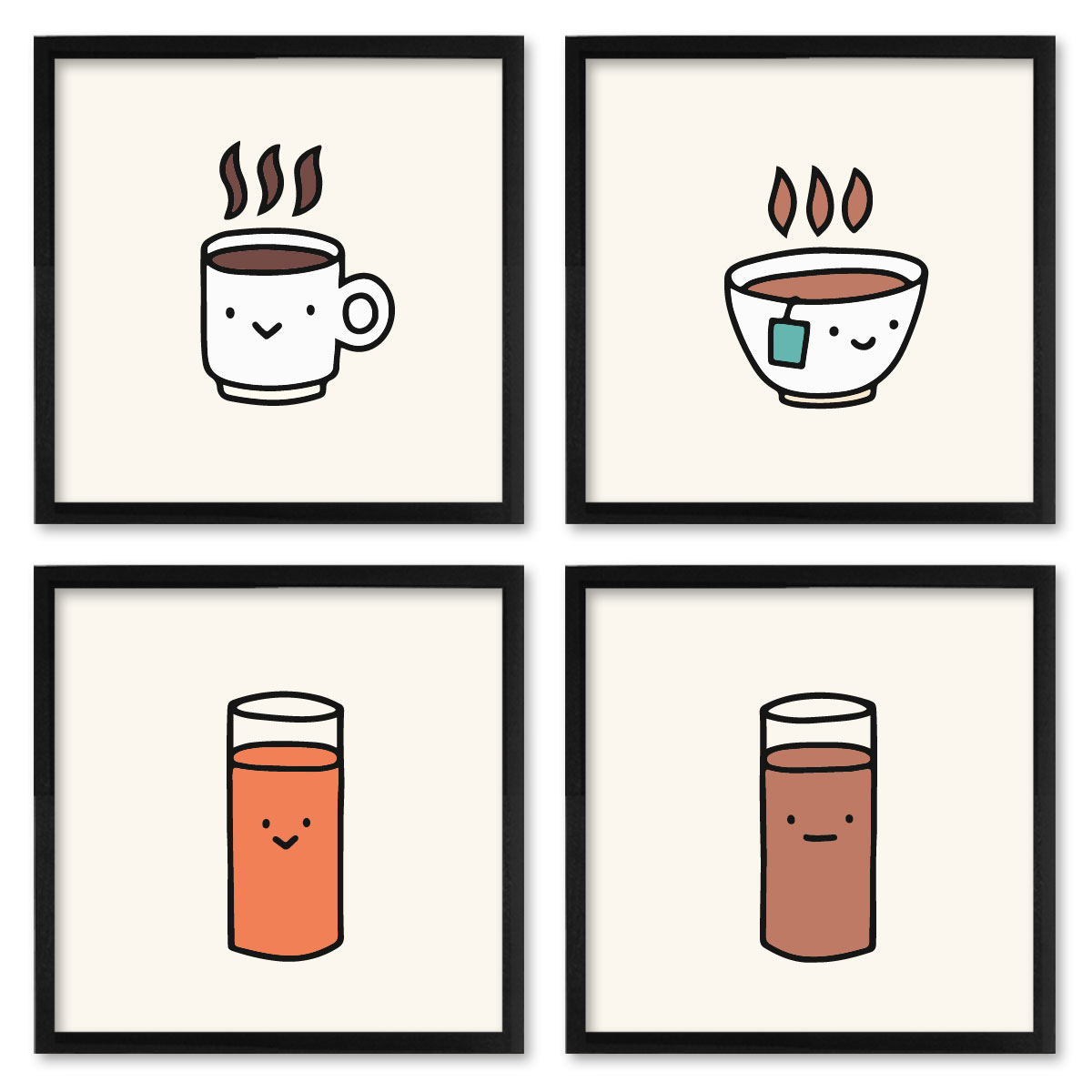 Quadros 20X20 (4 Uni) Nerderia Ilustracao Bebidas