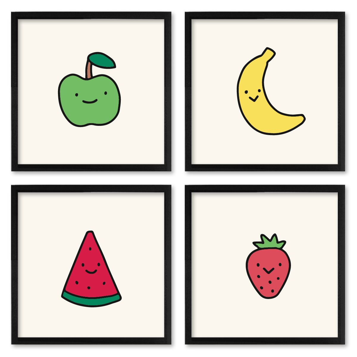 Quadros 20X20 (4 Uni) Nerderia Ilustracao Frutas