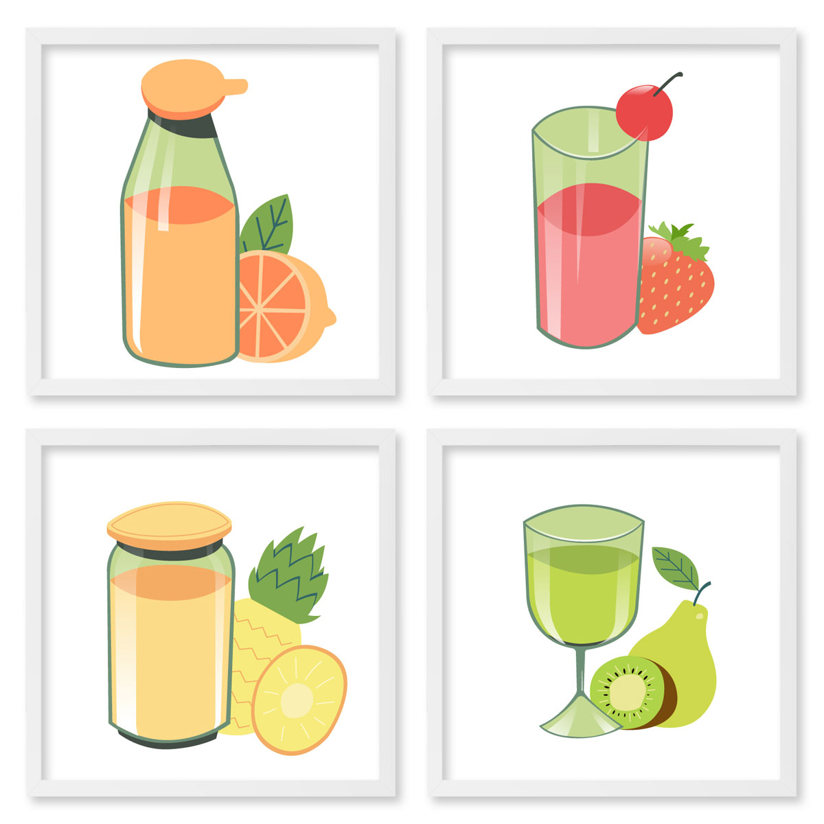 Quadros 20X20 (4 Uni) Nerderia Ilustracao Sucos