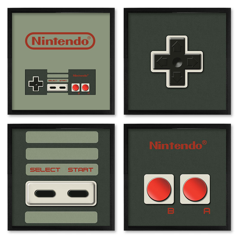 Quadros 20X20 (4 Uni) Nerderia Nintendo