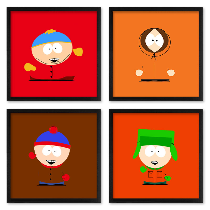 Quadros 20X20 (4 Uni) Nerderia South Park Minimalista
