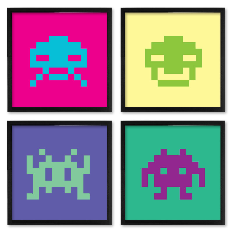 Quadros 20X20 (4 Uni) Nerderia Space Invader