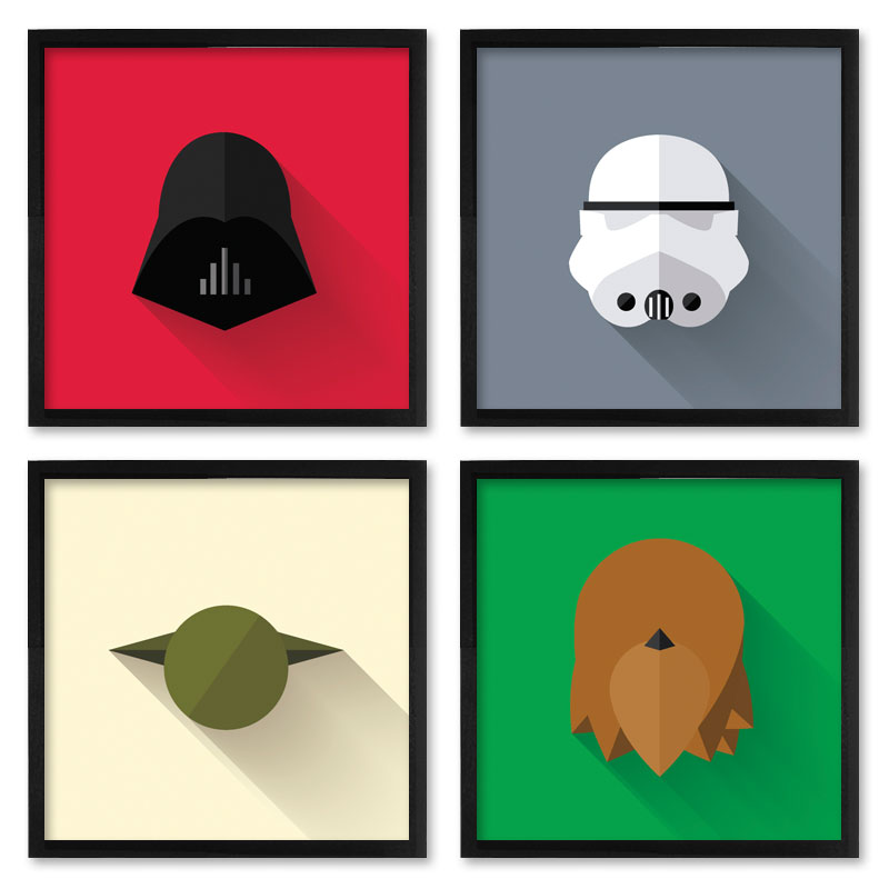 Quadros 20X20 (4 Uni) Nerderia Star Wars Minimalista