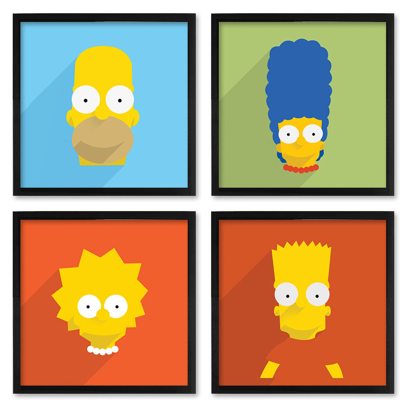 Quadros 20x20 (4 Uni) Nerderia Simpsons Minimalista